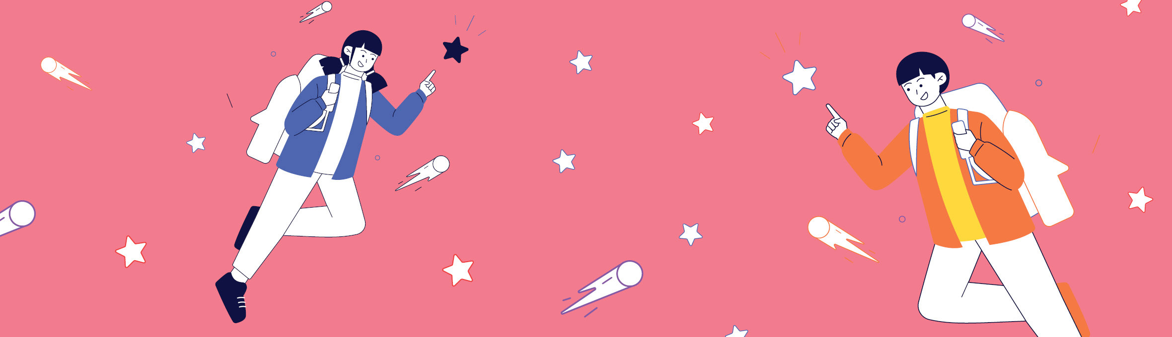 2 people flying in space depicting boosts in their careers